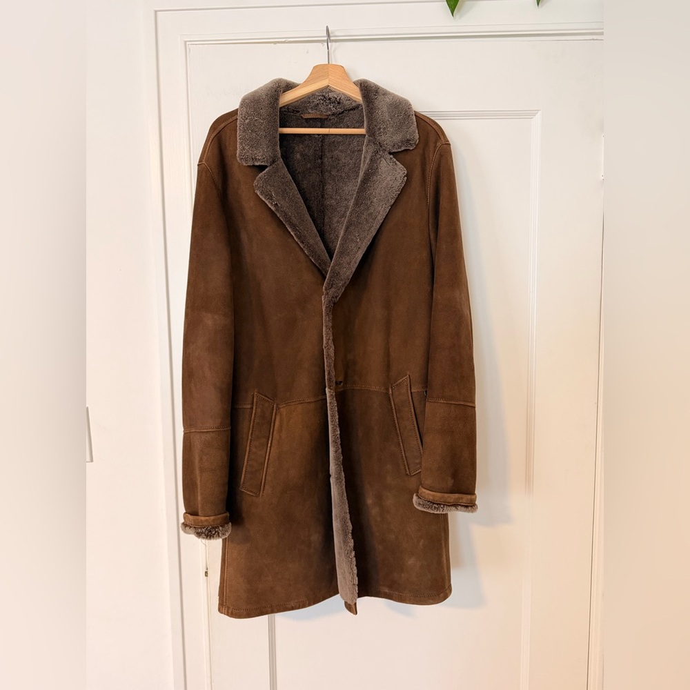 Men's Luxurious Brown Shearling Trench Coat